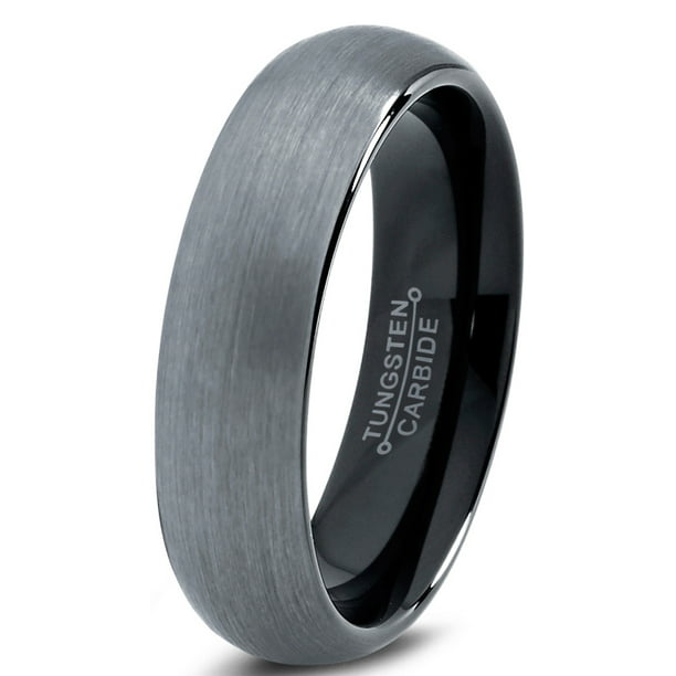 6mm Tungsten Carbide Black Enamel Domed Wedding Band Ring for Men Or Ladies 